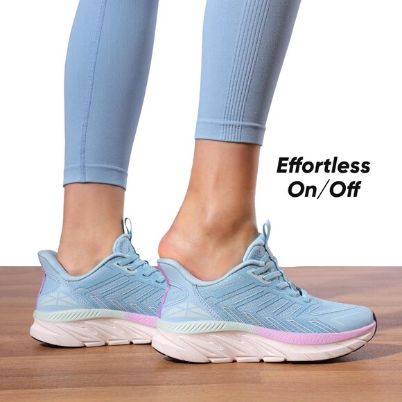 Womens Light Blue Walking Shoes Comfort Breathable Non-Slip Gym Training Sneaker - Picture 2 of 8